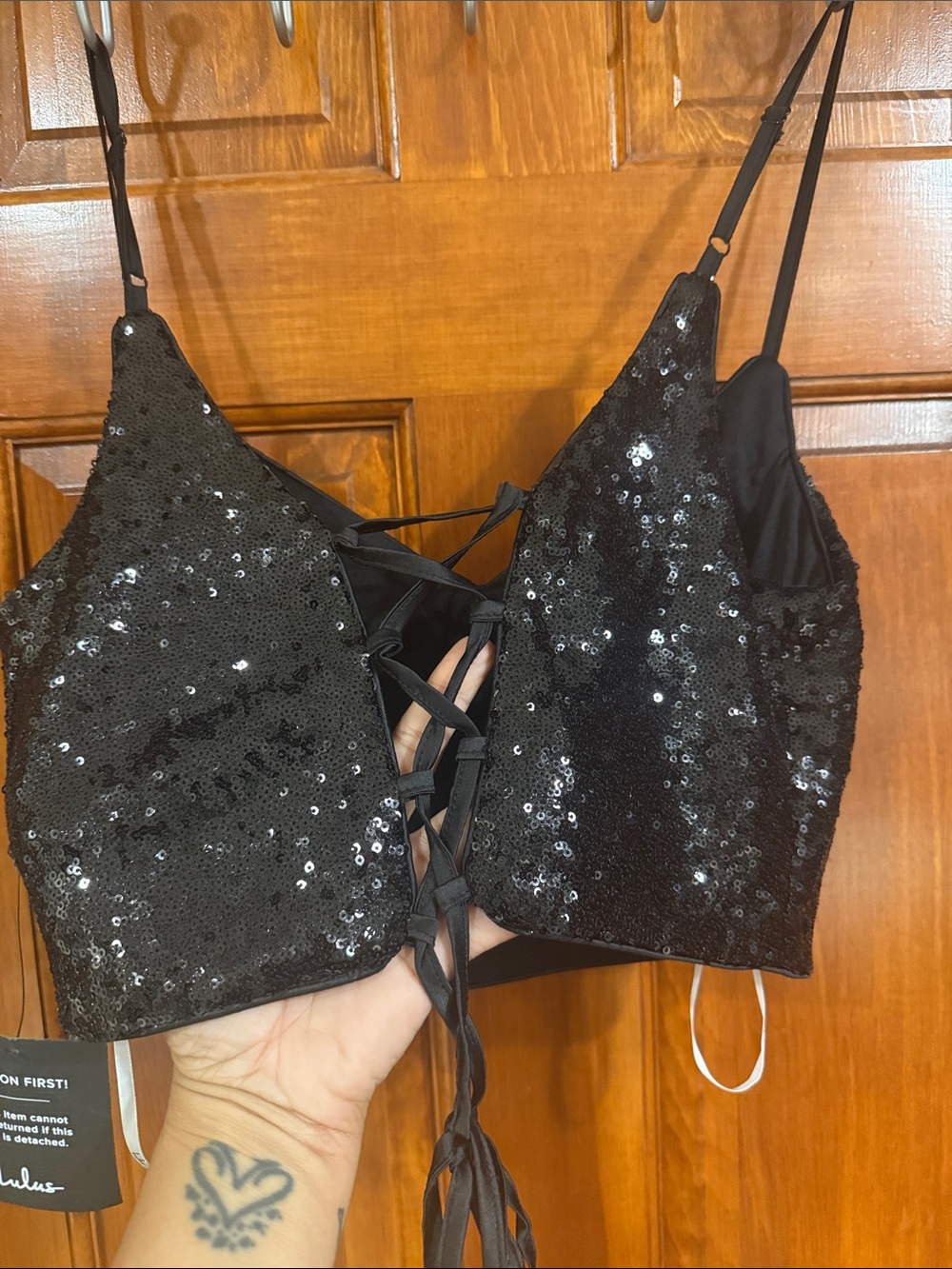 Lulu's Black Sequin Cropped Cami & Wide-Leg Pants - Picture 8 of 8